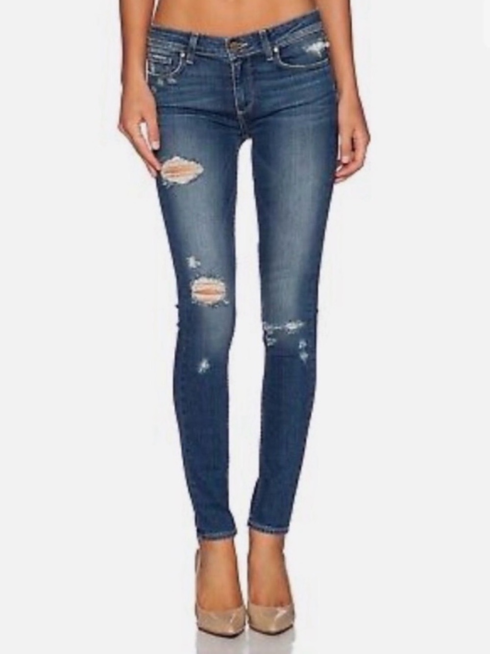 PAIGE Verdugo Ultra Skinny Dark Blue Ripped Distressed Skinny Jeans - size 27